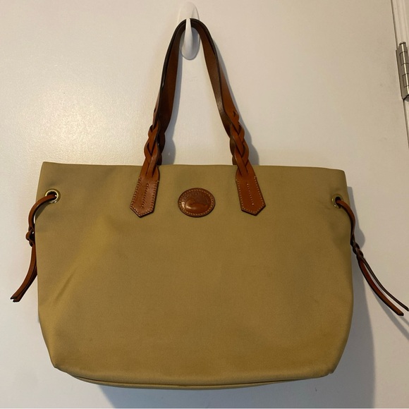 Dooney & Bourke Tan Shopper Tote with Brown Leather Straps - Picture 1 of 14